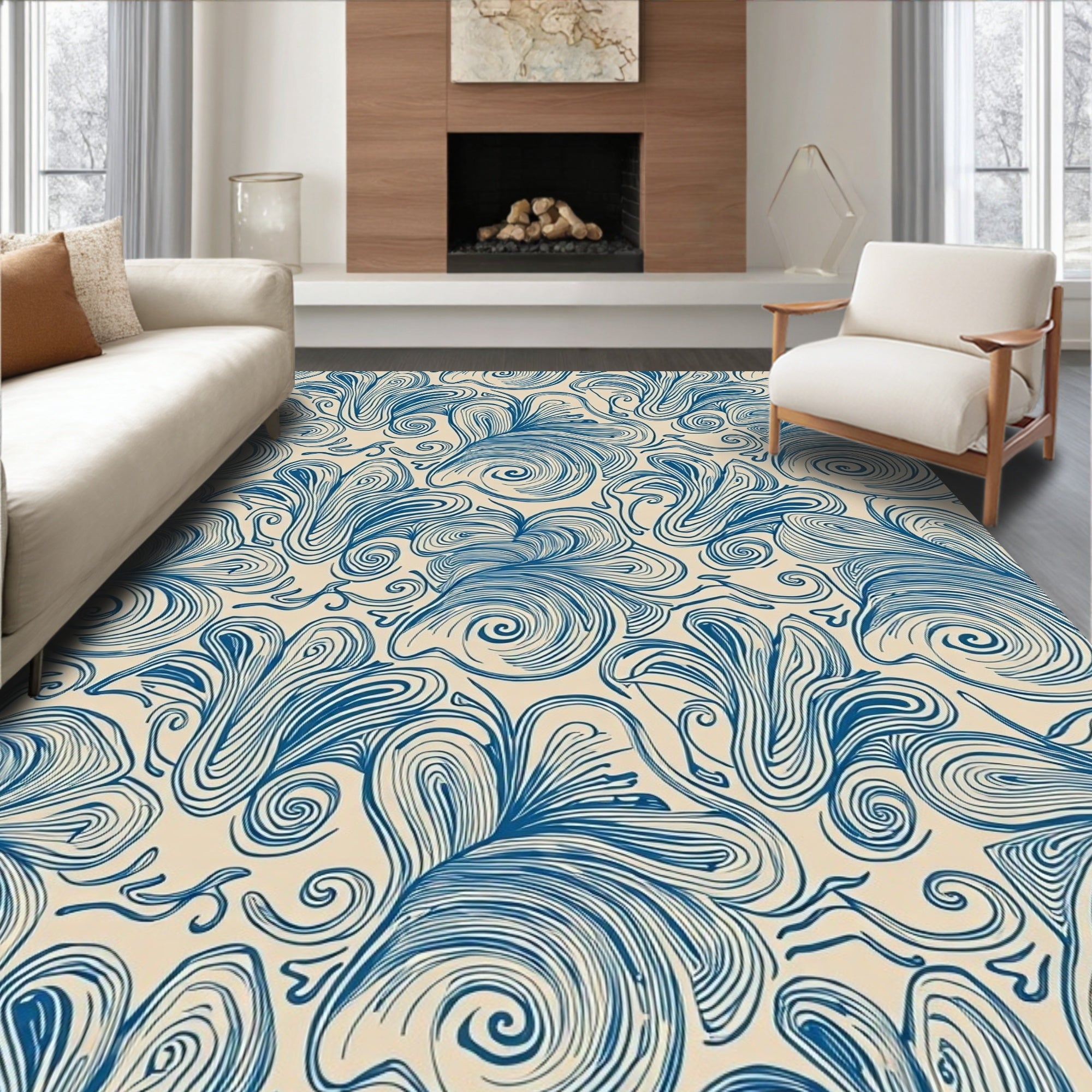 Deep Blue Whimsical Swirls Rug