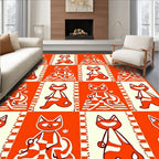 Orange White Retro Cat Grid Rug