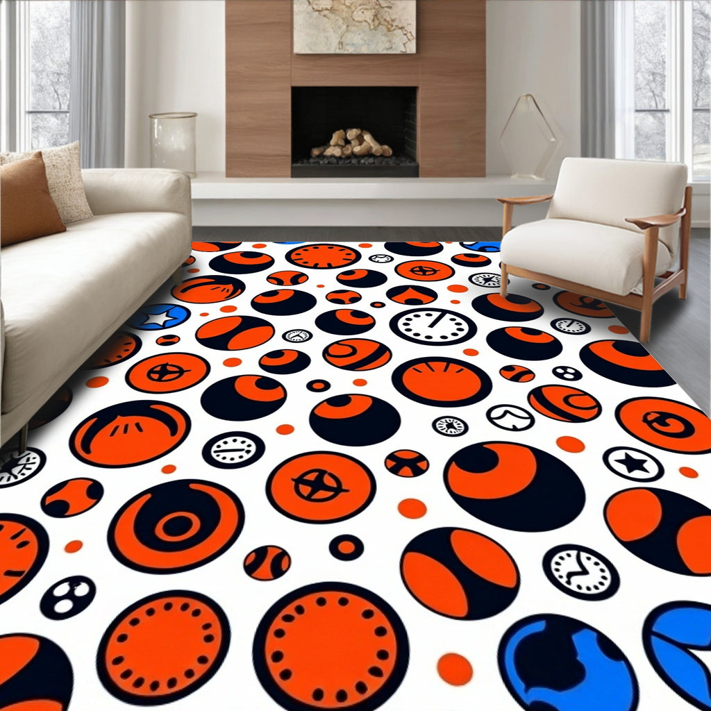 Orange and Navy Circles Collage Rug