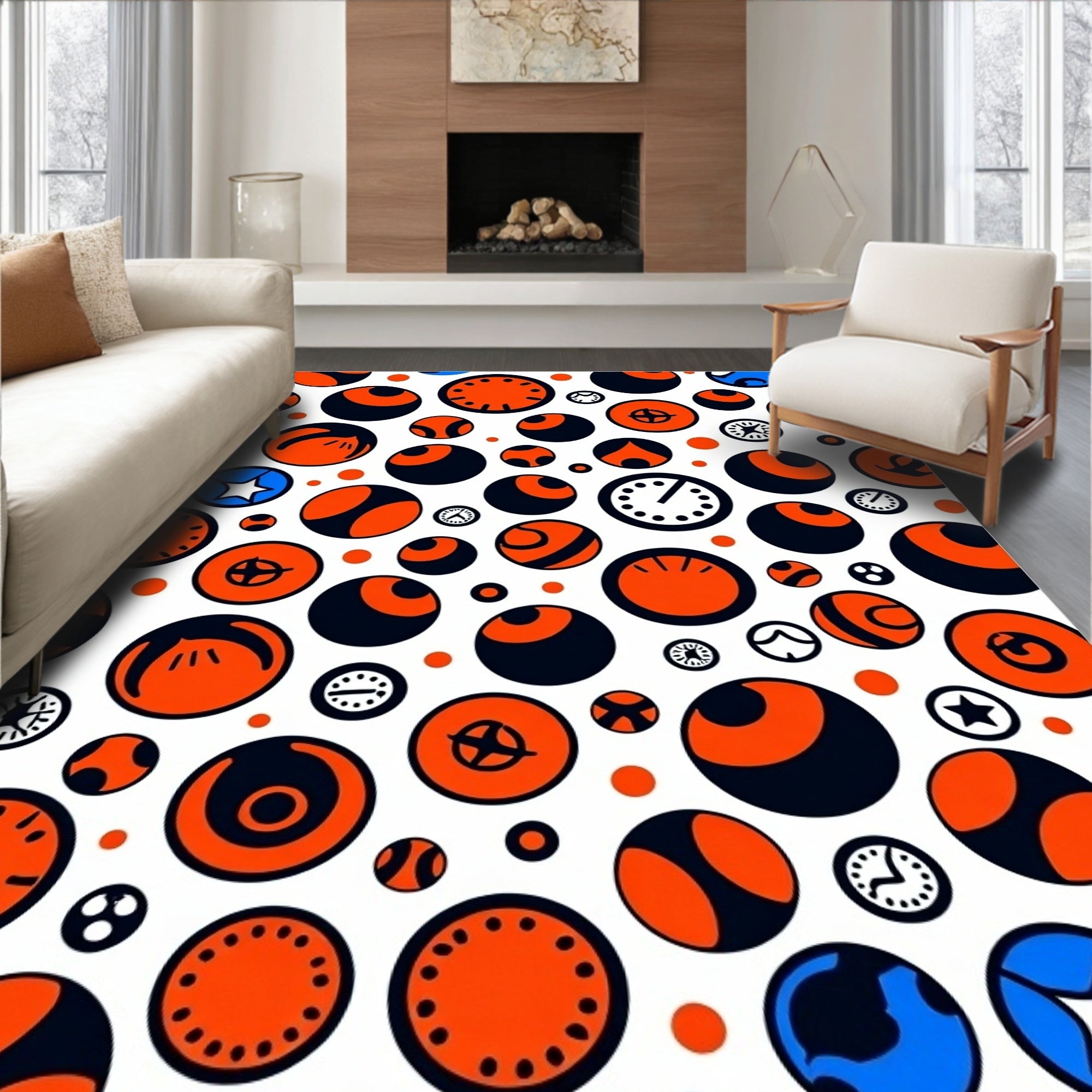 Orange and Navy Circles Collage Rug