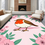 Robin With Pink Cherry Blossom Garden Rug
