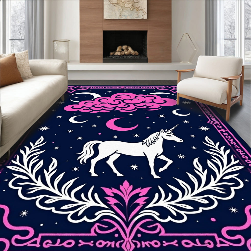 Fantasy Unicorn Night Sky Cloud Rug