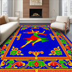 Vibrant Blue Dancer Floral Frame Rug