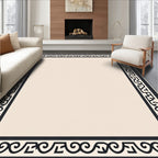 Black Geometric Border Cream Field Rug