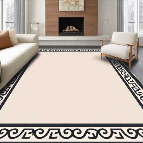 Black Geometric Border Cream Field Rug