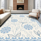 Classic Blue Floral Garden Motif Rug