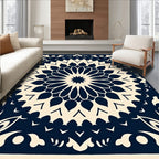 Navy Cream Floral Medallion Square Rug