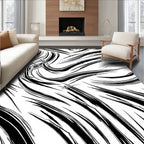 Dynamic Black White Brushstroke Abstract Rug