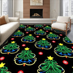 Green Christmas Tree Star Red Snowflake Rug