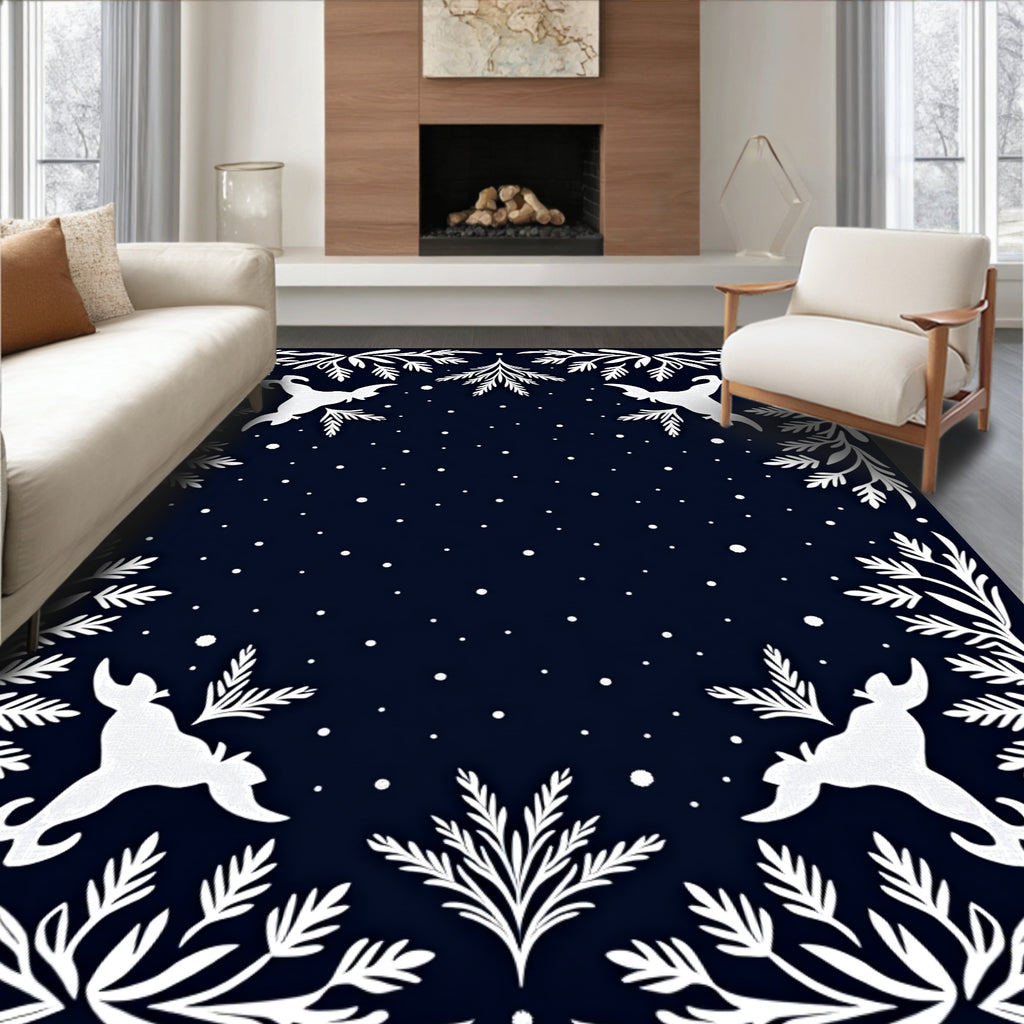 Deep Blue Night Woodland Creatures Rug