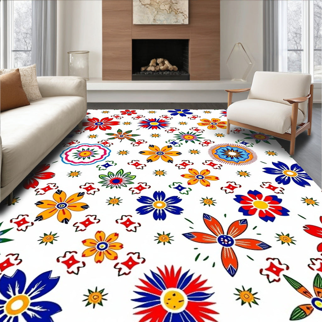 Colorful Folk Floral Medallion Arrangement Rug