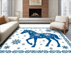 Blue Horse Snowflakes Framed Rug
