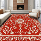 Scarlet Ornate Blossom Square Rug