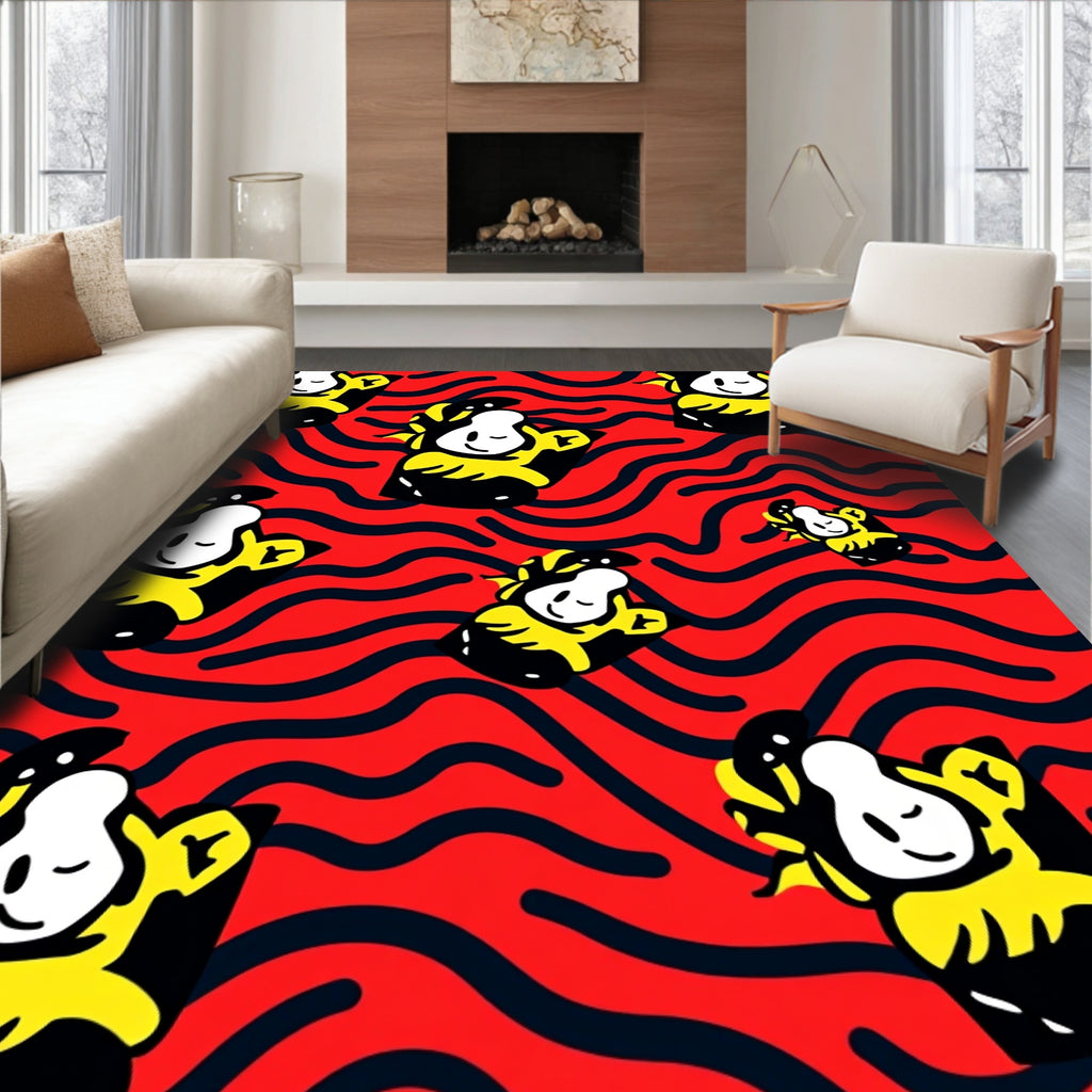 Red Yellow Black Wavy Character Rug