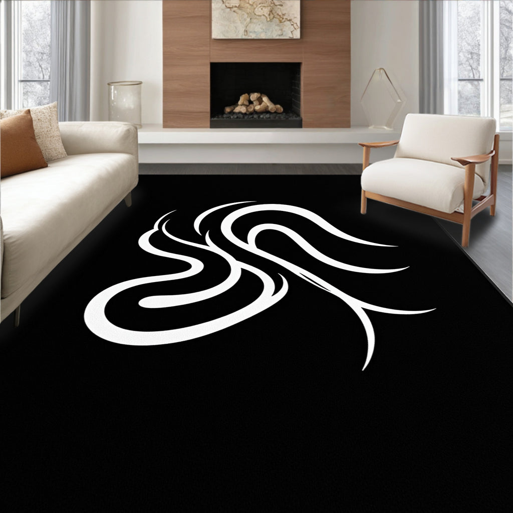 Modern Black And White Swirl Rug