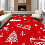 Red White Train Christmas Tree Repeat Rug