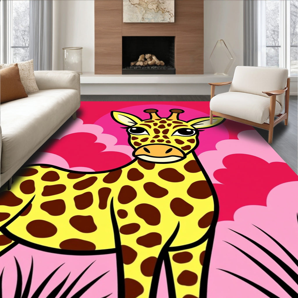 Playful Giraffe With Pink Sky Rug