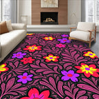 Vibrant Floral Foliage Red Yellow Purple Rug