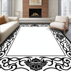 Black Ornate Floral Scroll Frame Rug