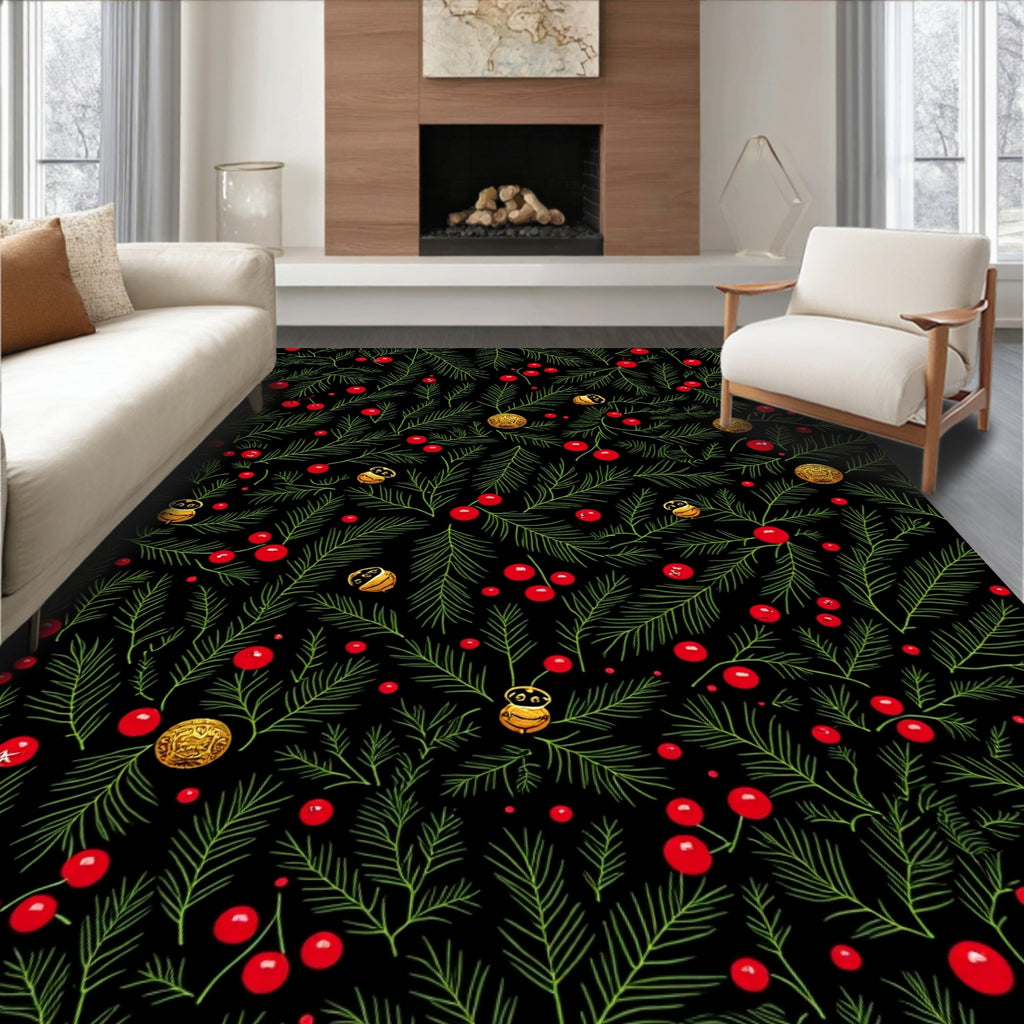 Black Pine Berry Jingle Bell Foliage Rug