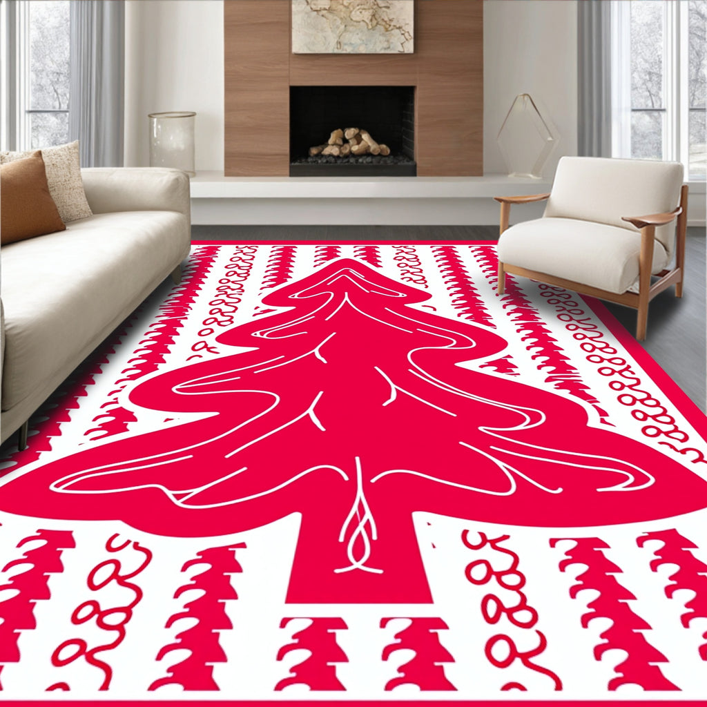 Bold Red Christmas Tree Contemporary Rug