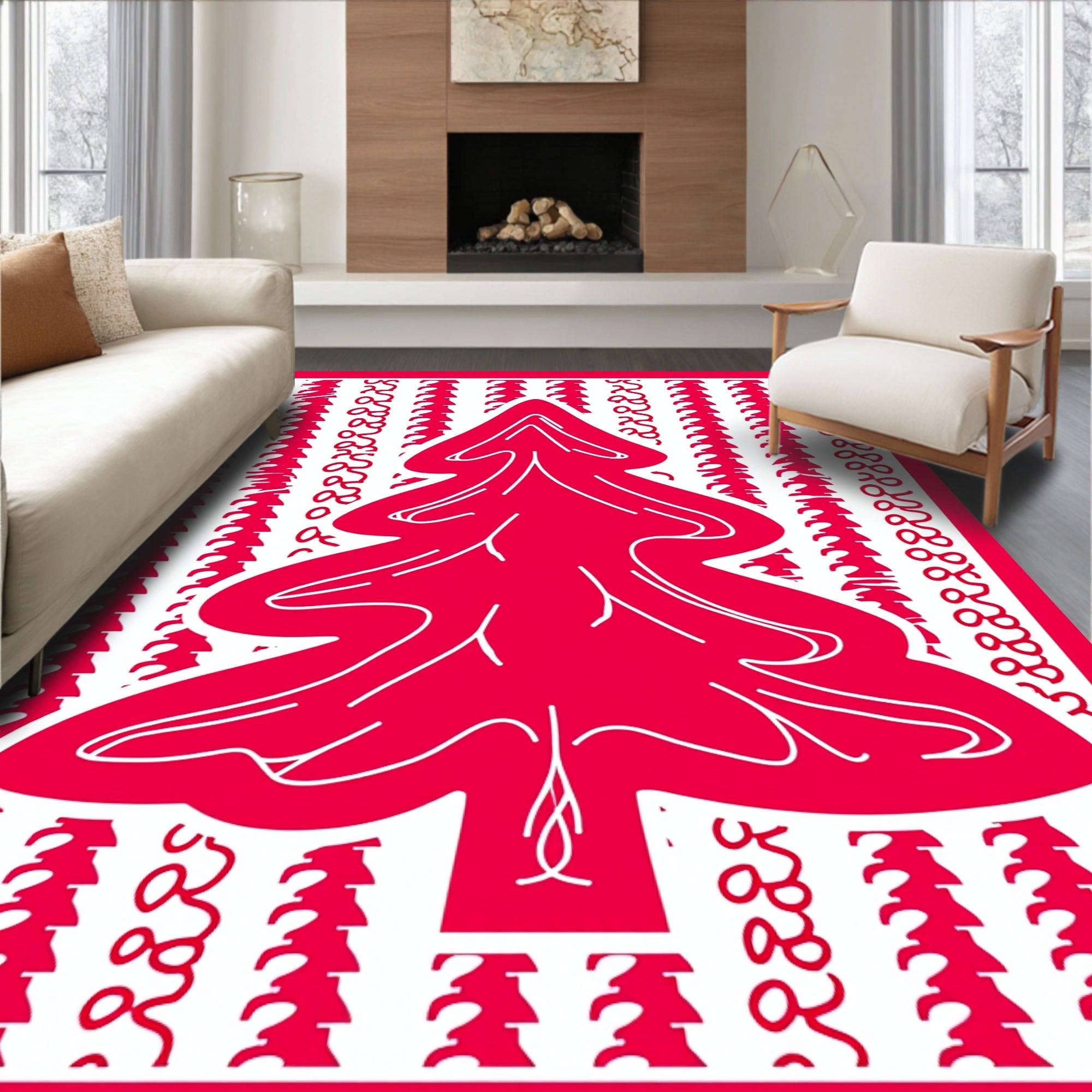 Bold Red Christmas Tree Contemporary Rug