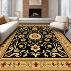 Ornate Crimson Gold Blooming Vine Rug
