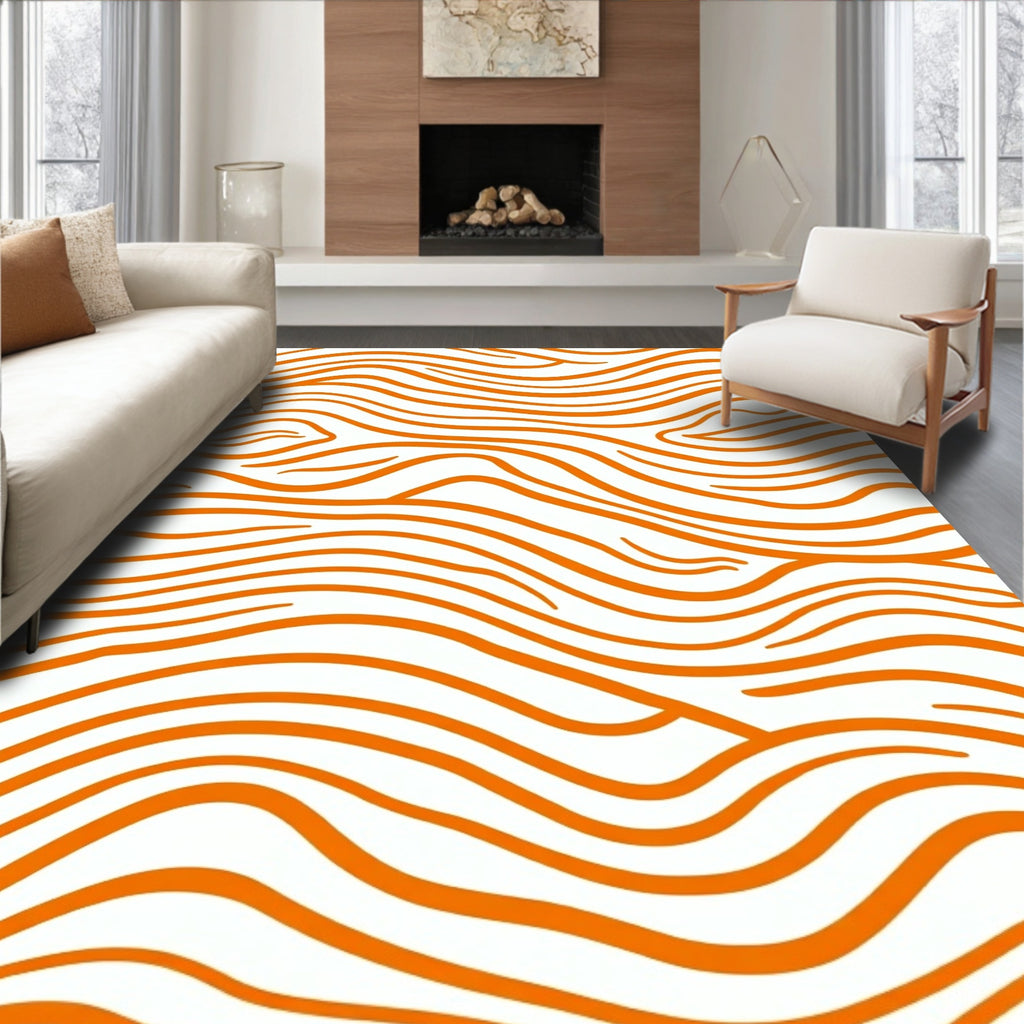 Vibrant Orange Wood Grain Swirl Rug