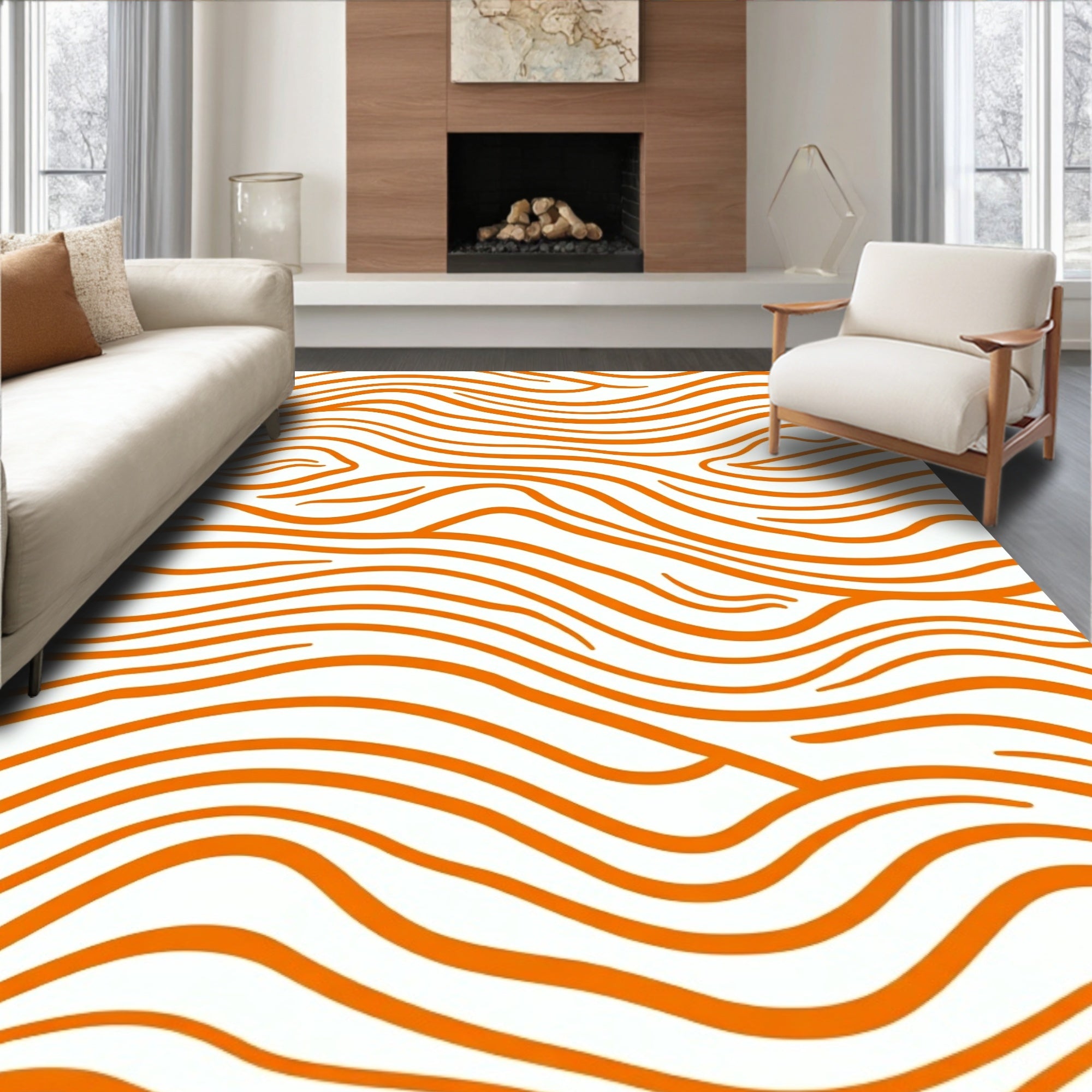 Vibrant Orange Wood Grain Swirl Rug