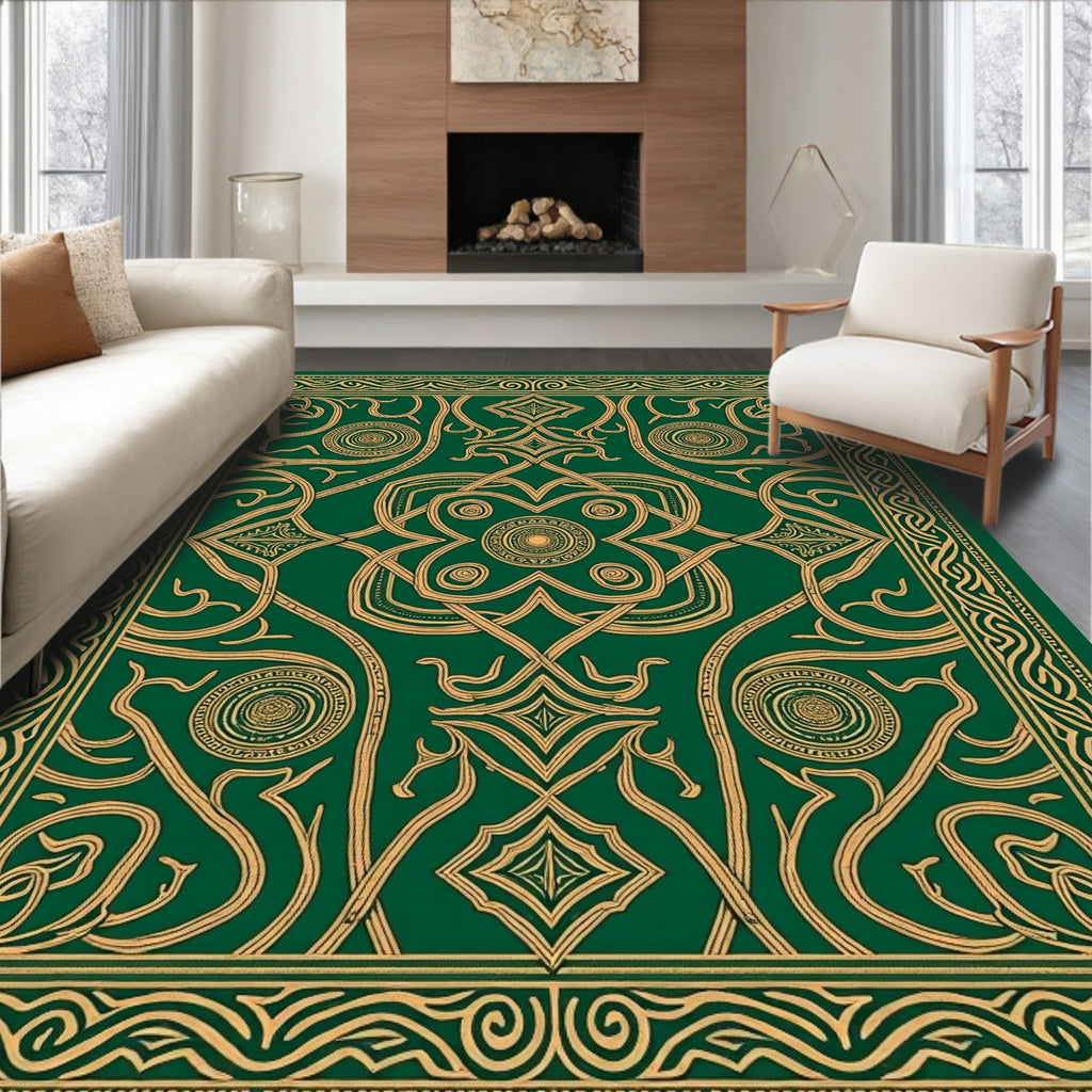 Emerald Gold Intertwined Celtic Knot Rug