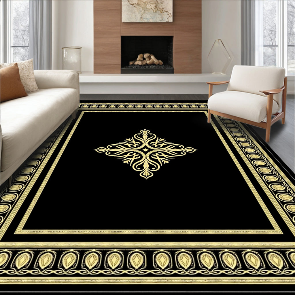 Black Gold Ornate Laurel Medallion Rug