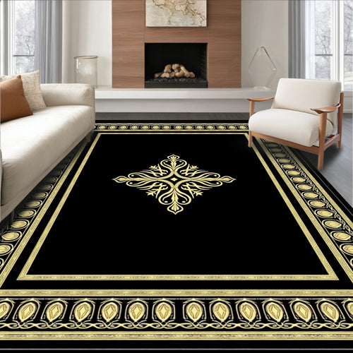 Black Gold Ornate Laurel Medallion Rug