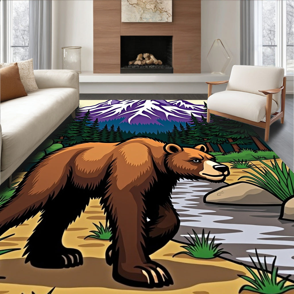 Brown Bear Mountain Forest Landscape Rug
