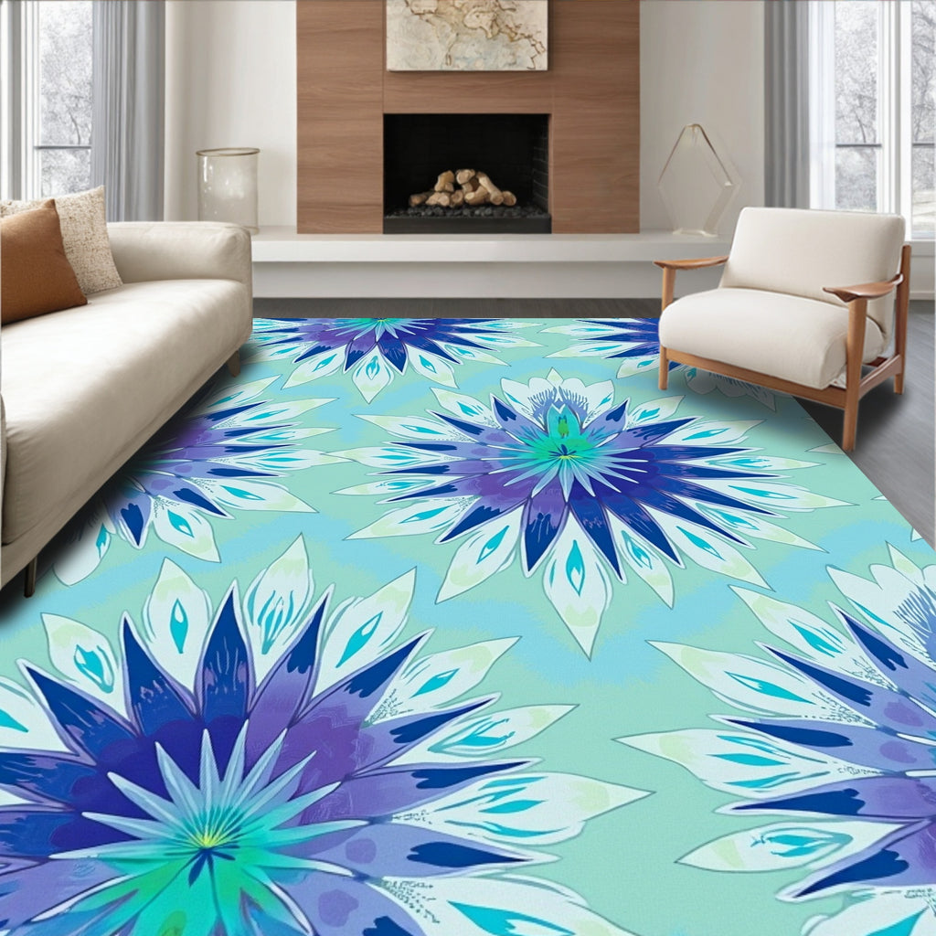 Vivid Teal Blue Floral Burst Rug