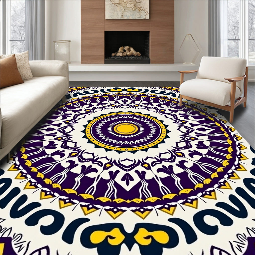Bold Indigo Yellow Radial Mandala Rug