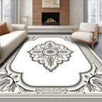 Cream and Gray Floral Medallion Frame Rug
