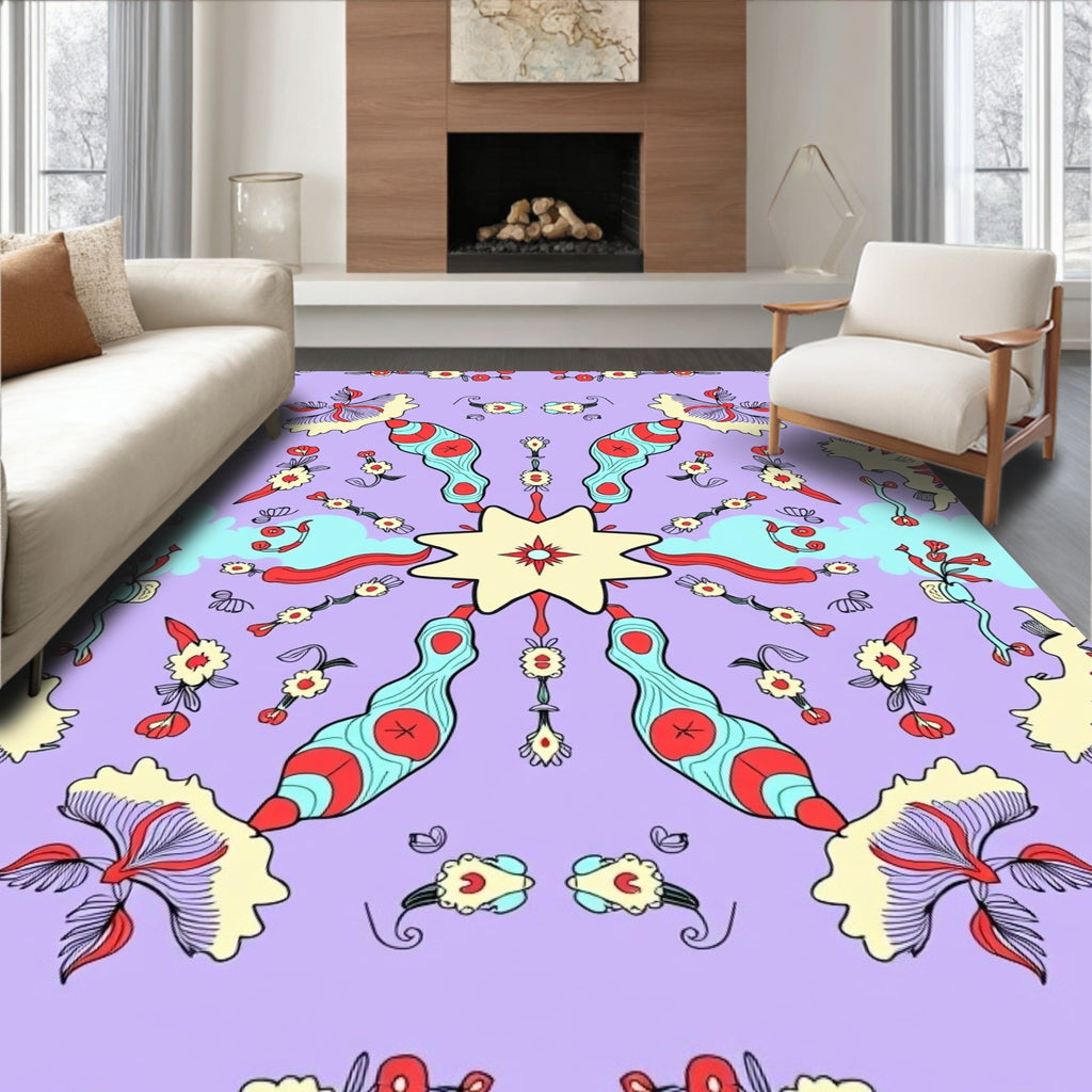 Whimsical Lavender Floral Abstract Rug