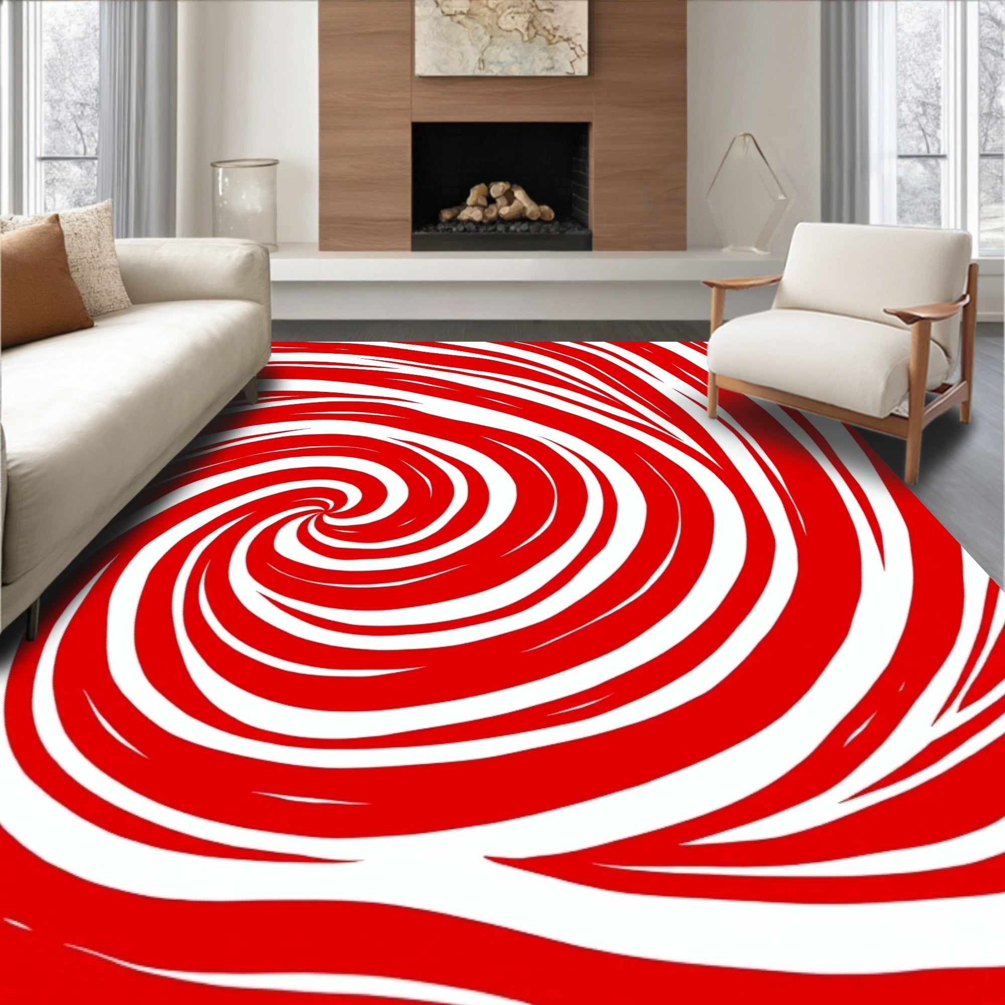 Vibrant Red Swirl Abstract Rug