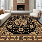 Black Gold Floral Medallion Border Rug