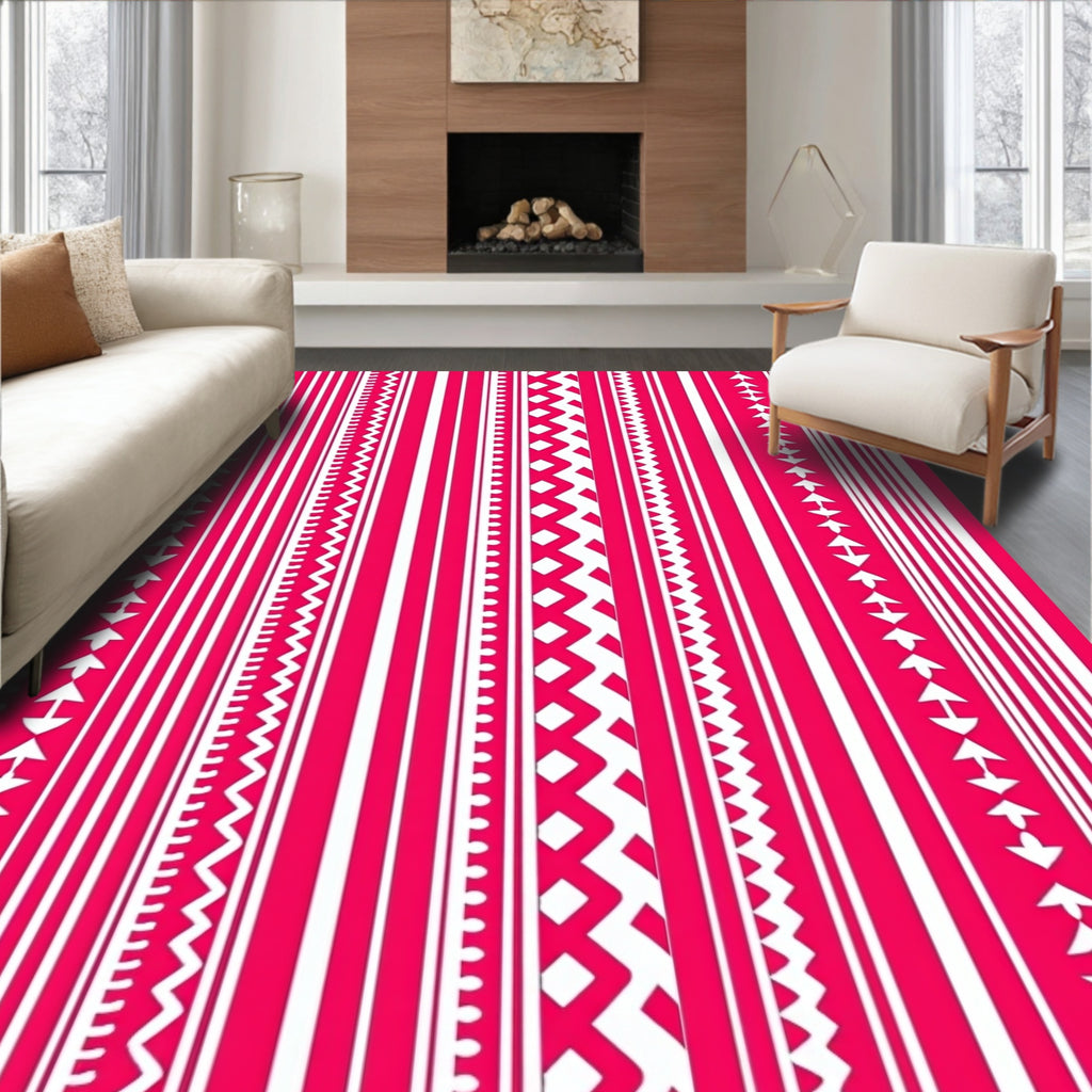 Vibrant Pink White Vertical Stripe Collection Rug
