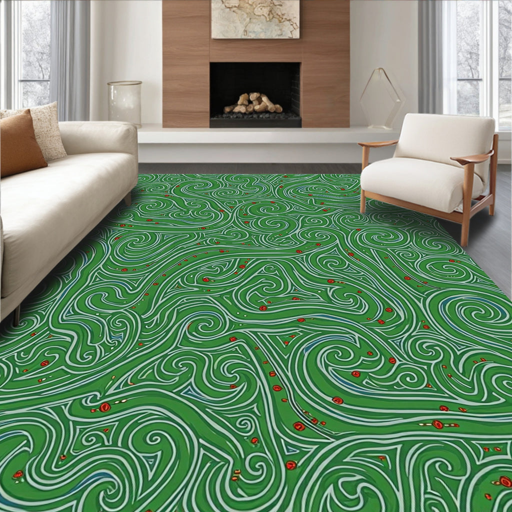 Verdant Swirls With Red Berry Accents Rug