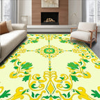 Yellow Green Floral Medallion Garden Rug