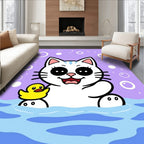 Cute White Cat Bath Time Bubbles Rug