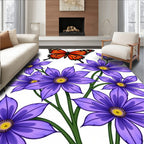 Vibrant Orange Butterfly Purple Flowers Rug