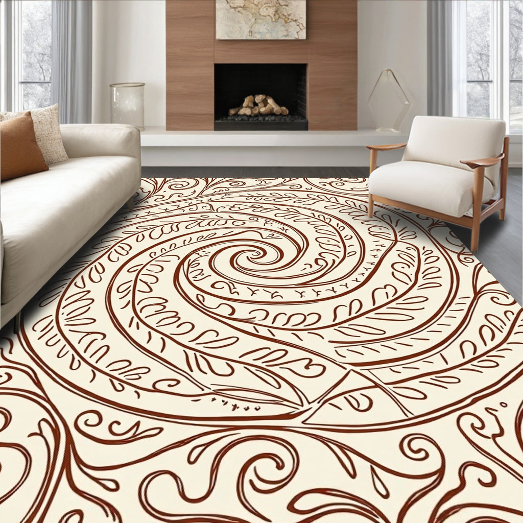 Sepia Swirl Floral Vine Abstraction Rug