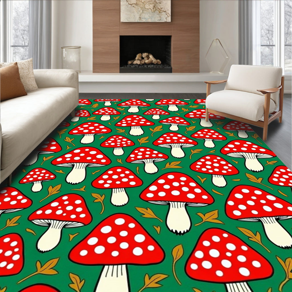 Red White Mushroom Forest Garden Rug