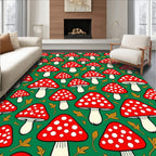 Red White Mushroom Forest Garden Rug