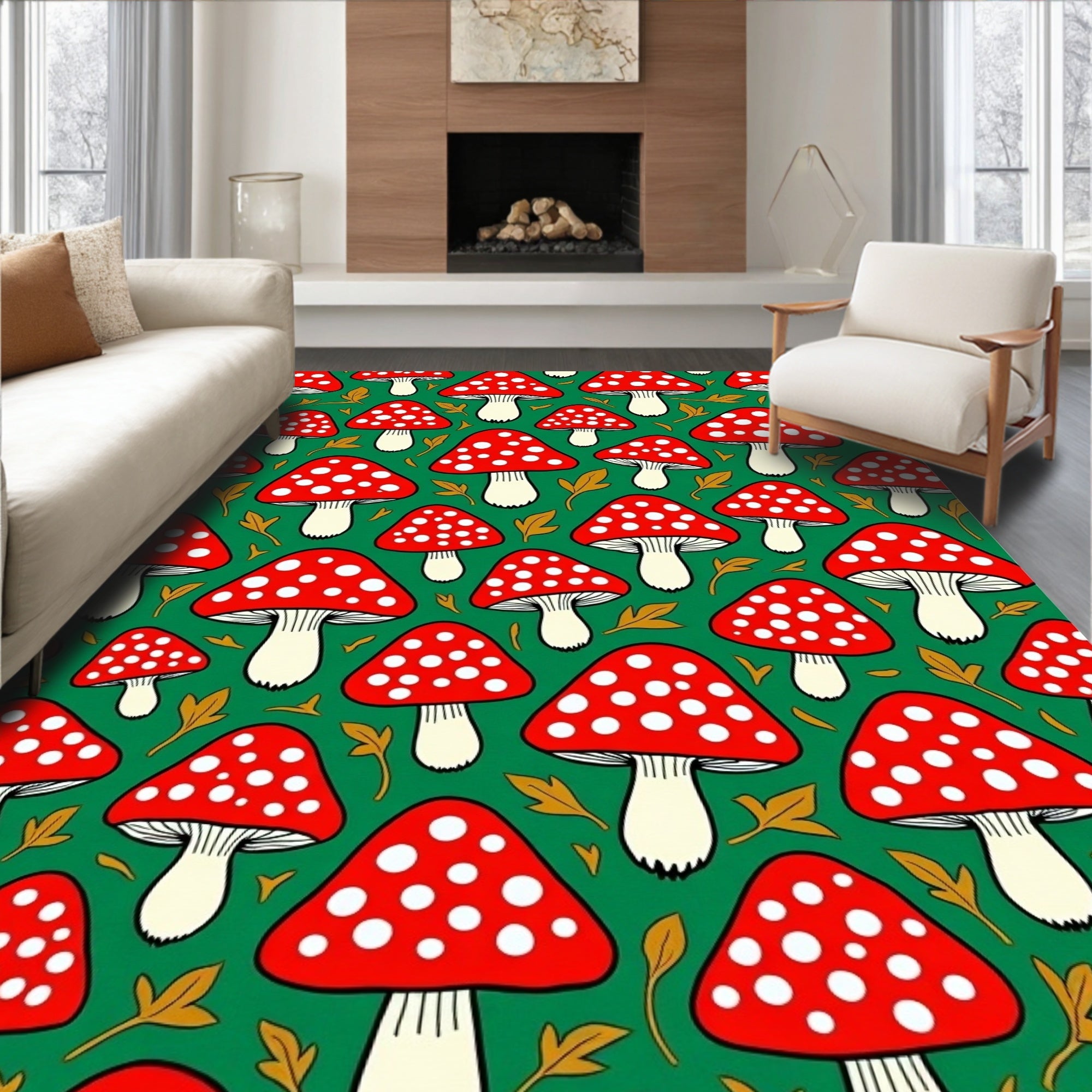 Red White Mushroom Forest Garden Rug