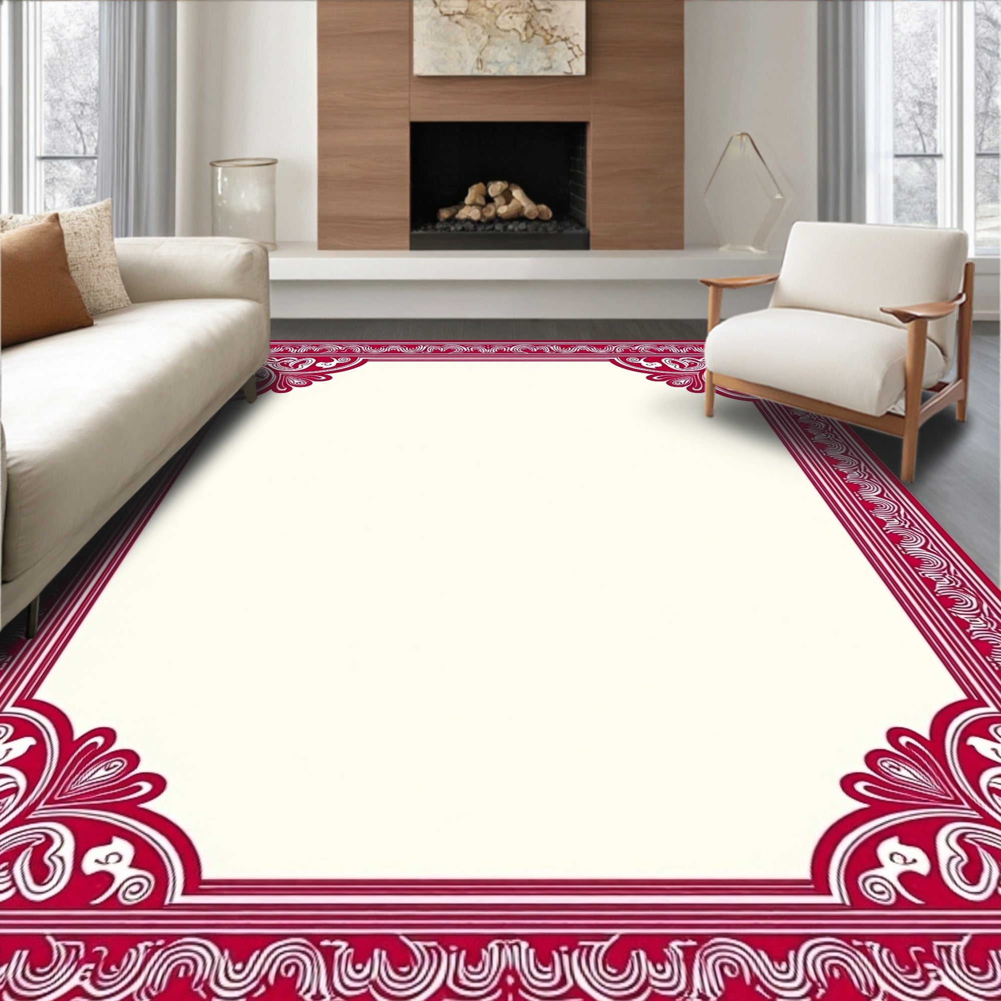 Crimson Classic Ornamental Corner Scroll Rug