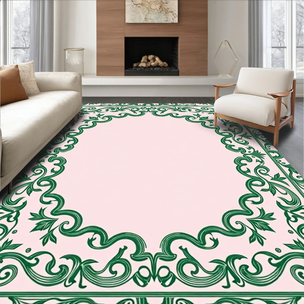Emerald Vine Scroll Border Rug